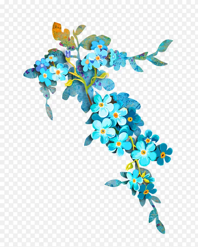 蓝色小清新花朵装饰图案