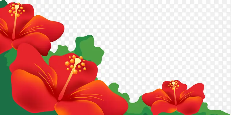 手绘夏日风景红色花朵设计