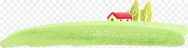 扁平手绘风格合成创意草原小房子