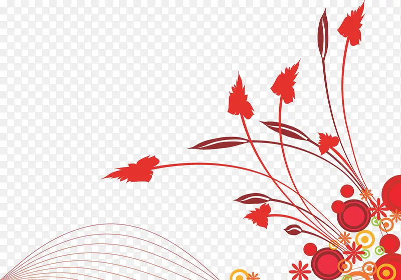 红色浪漫花朵线条