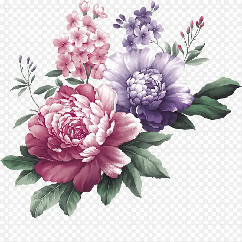 紫色卡通手绘花朵装饰