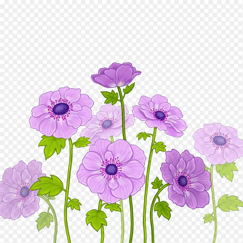 手绘紫色清新花朵背景