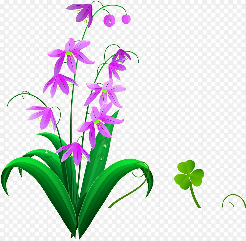 紫色手绘花朵装饰树叶