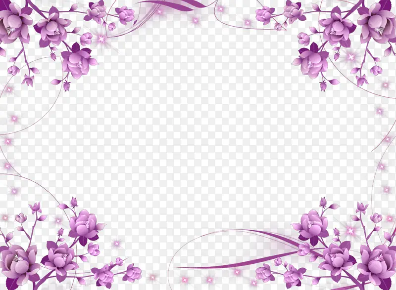 紫色对称花朵边框