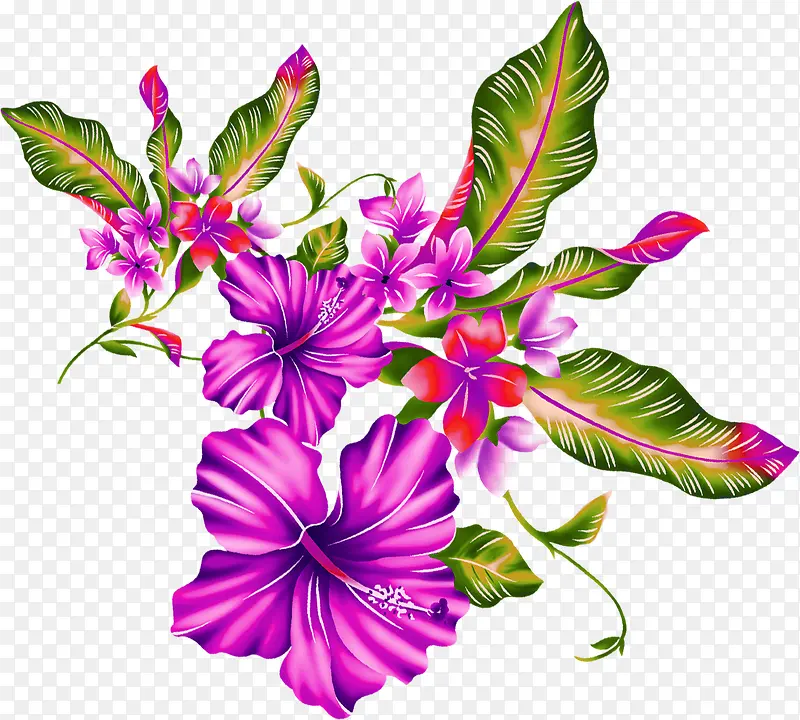 紫色卡通手绘花朵植物