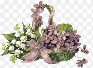 手绘紫色花朵花篮装饰