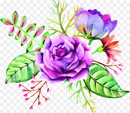 手绘紫色美丽花朵装饰