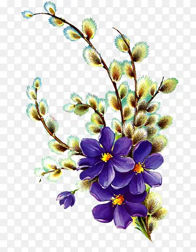水墨紫色鲜花插画