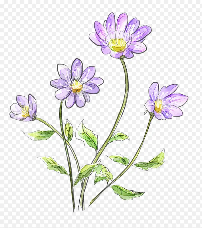 彩绘紫色花朵花枝装饰