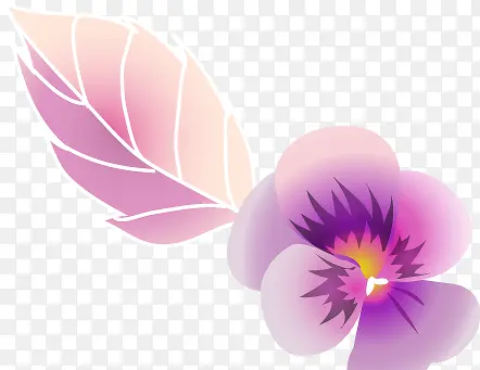 手绘粉紫色花朵树叶