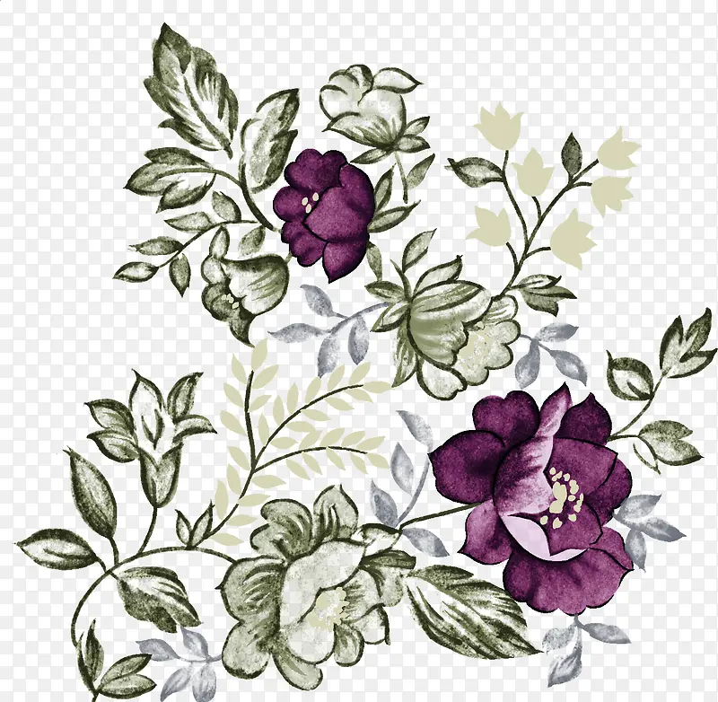 手绘唯美植物花朵紫色