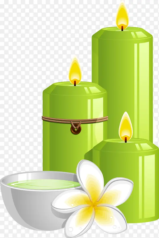 矢量绿色蜡烛和鸡蛋花