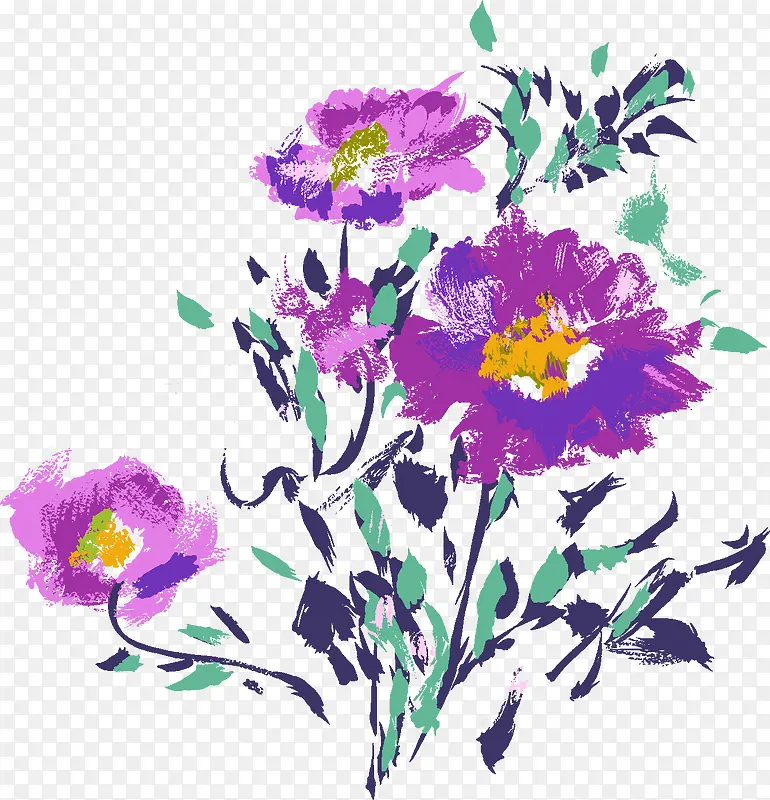 手绘紫色花卉时尚海报