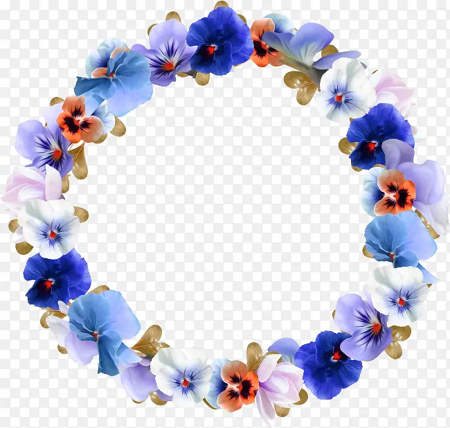 蓝紫小清新花环装饰图案