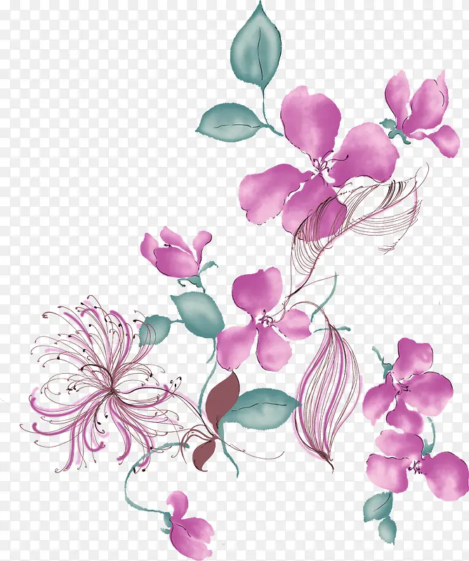 手绘紫色花卉漂亮贺卡