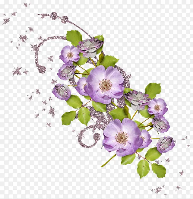 紫色花朵花枝漂浮装饰