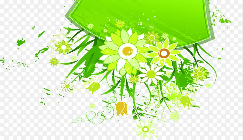 绿色木板水墨风植物花朵