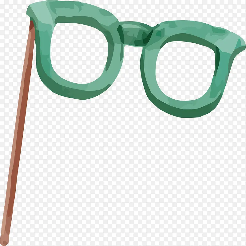 矢量水彩绿色边框眼镜素材