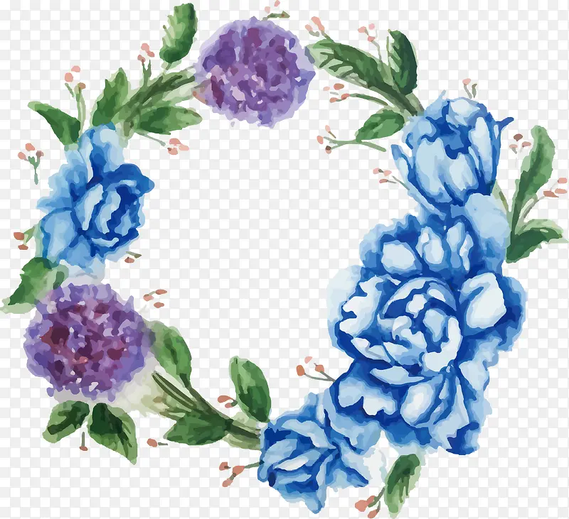 水彩蓝色花朵边框