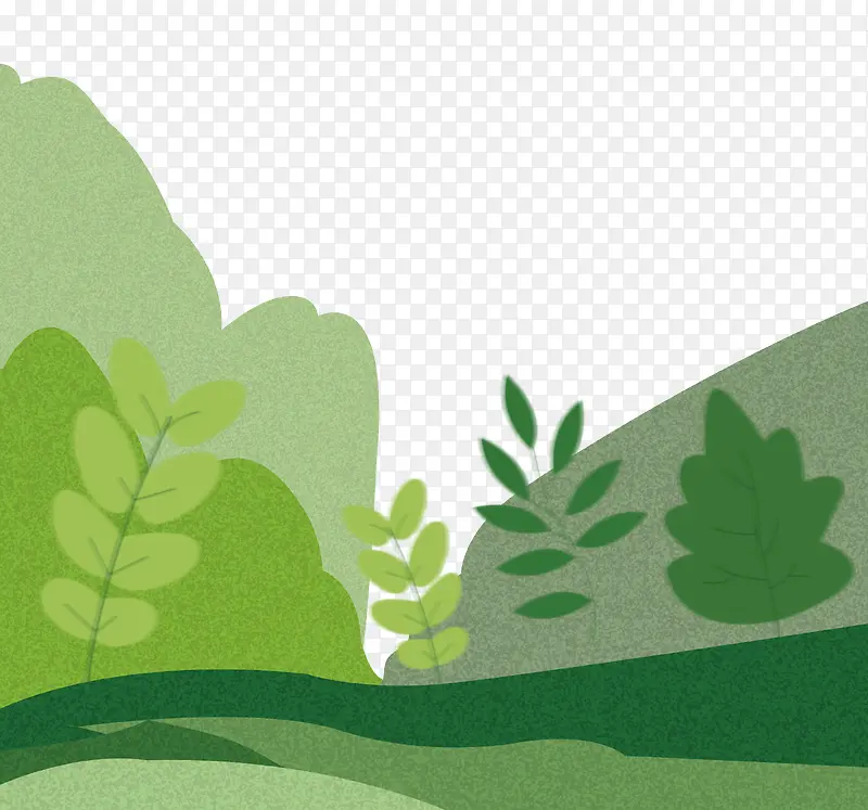 绿色手绘植物大山边框纹理