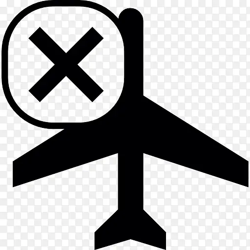 飞机的轮廓底视图与十字标记图标