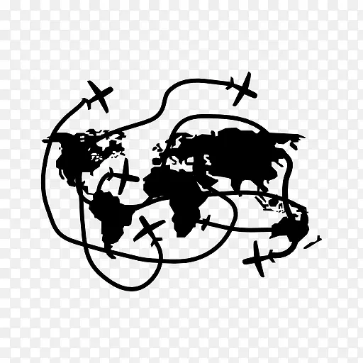 黑色飞机地球图标