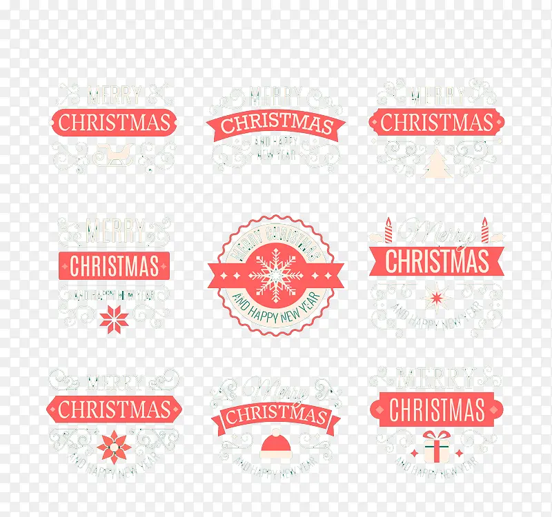 9款圣诞快乐标签矢量图