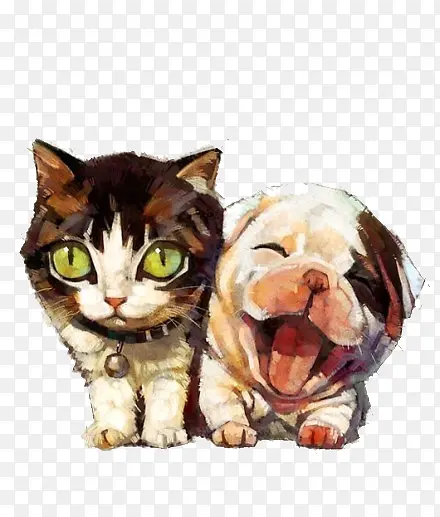 水彩手绘猫咪图案