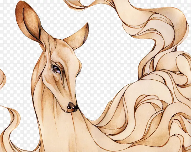 手绘小鹿和手绘波浪素材
