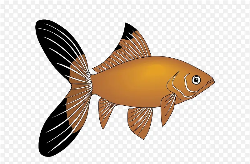 棕色大尾巴彩绘鱼效果元素