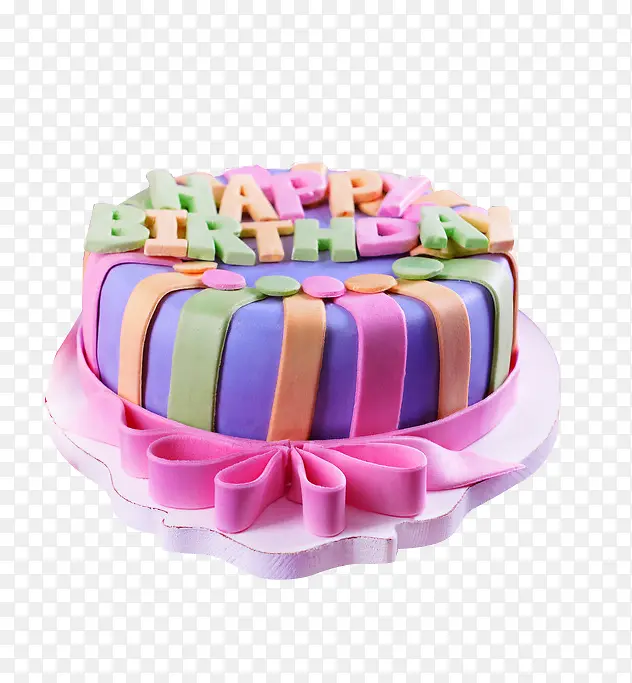 彩色丝带生日蛋糕高清素材