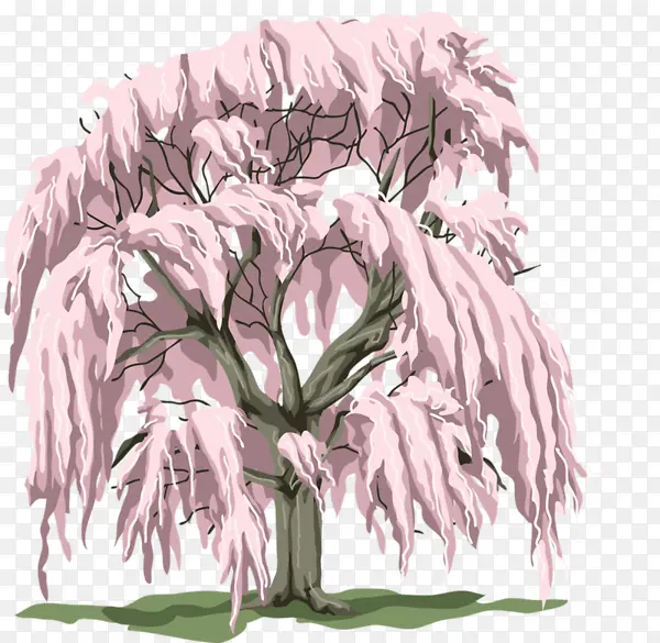 卡通粉色柳树图案