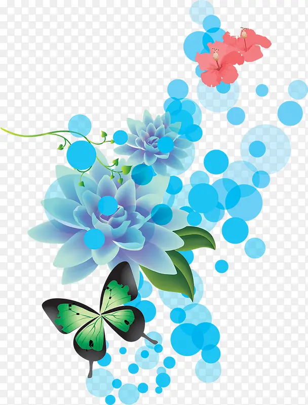 手绘蓝色夏日圆圈花朵