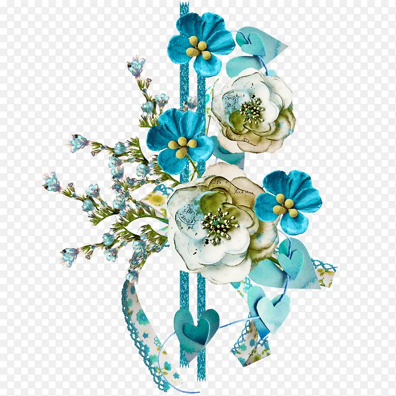 蓝色花朵花枝彩绘花朵装饰