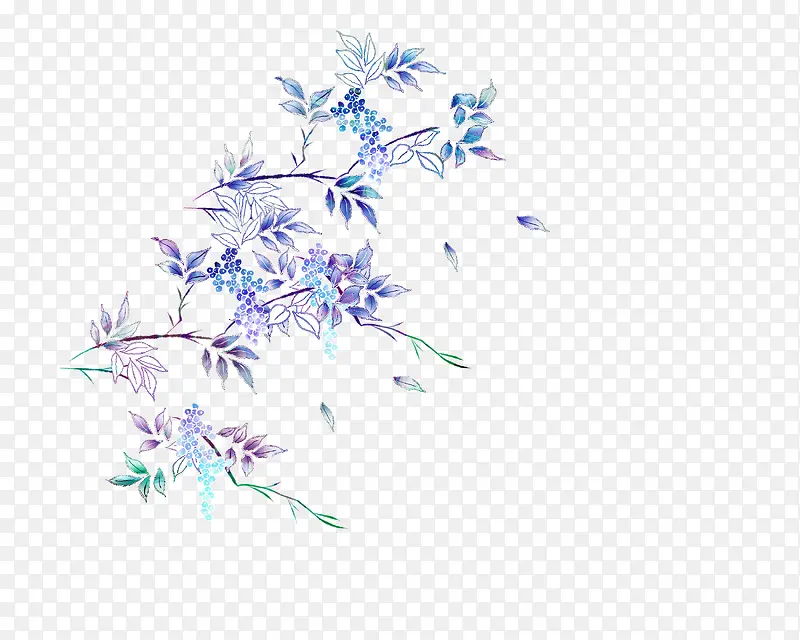 蓝色枝条花朵图案
