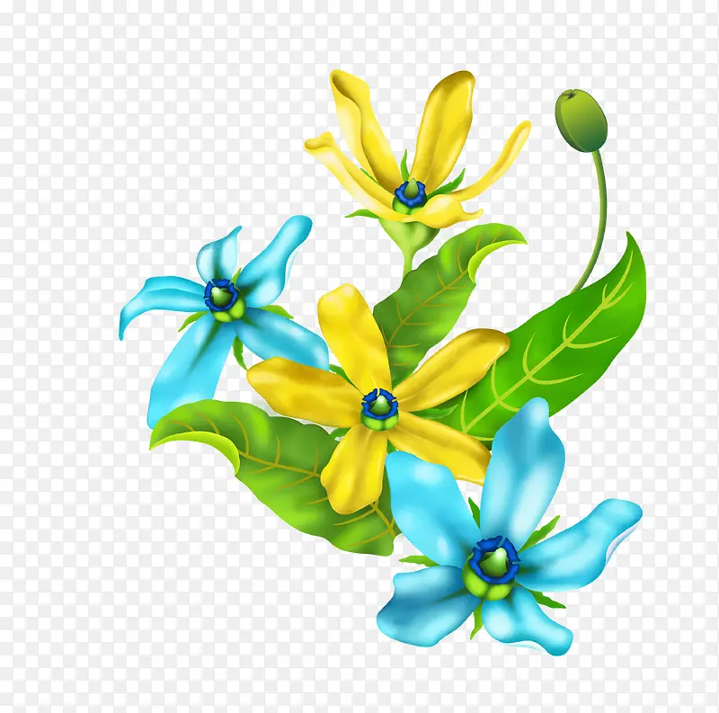 手绘黄蓝色花朵装饰