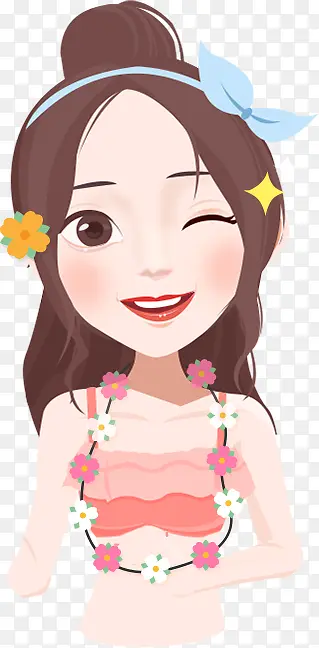 蓝色蝴蝶结发卡花朵饰品卡通女孩