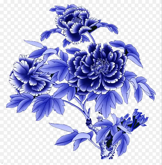 蓝色手绘温暖花朵