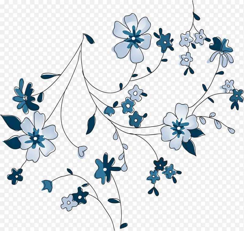 手绘蓝色典雅花朵植物