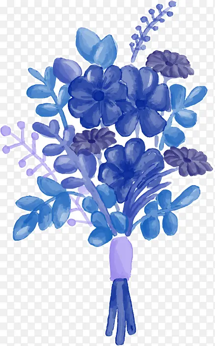 手绘蓝色水墨花朵图案