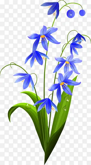 春天蓝色手绘花朵