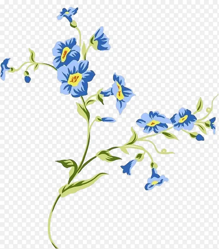 蓝色唯美花朵设计手绘