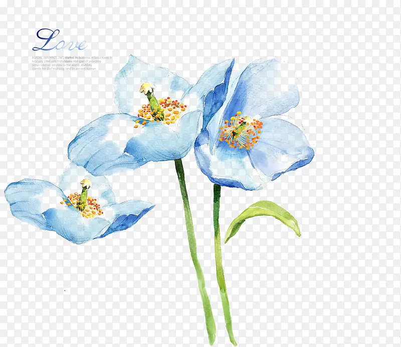 蓝色水墨花朵美景设计