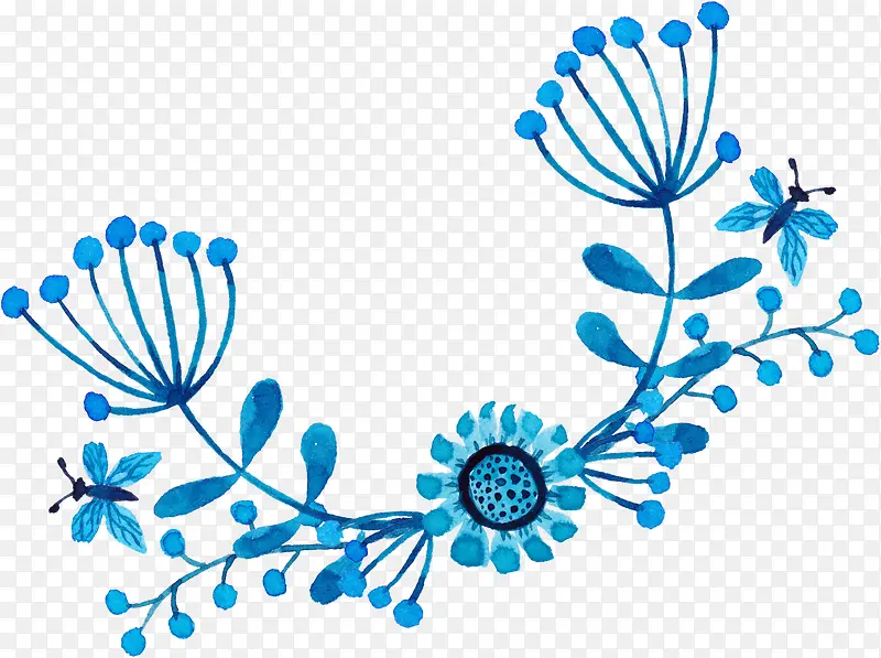 创意合成手绘蓝色的植物花朵