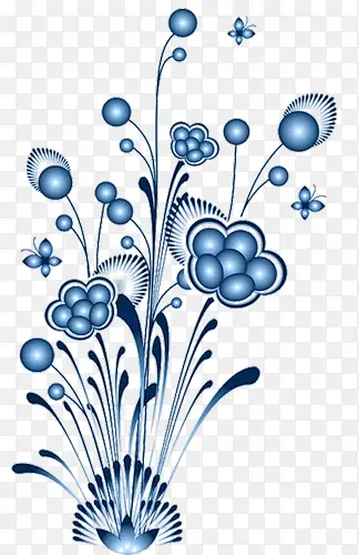 创意蓝色花朵png素材