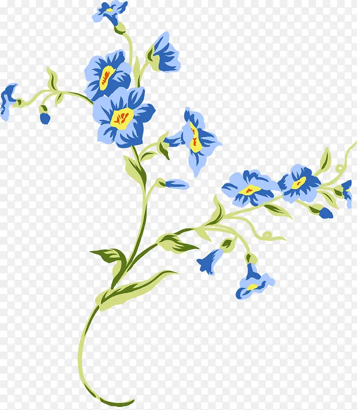 手绘蓝色可爱花朵植物