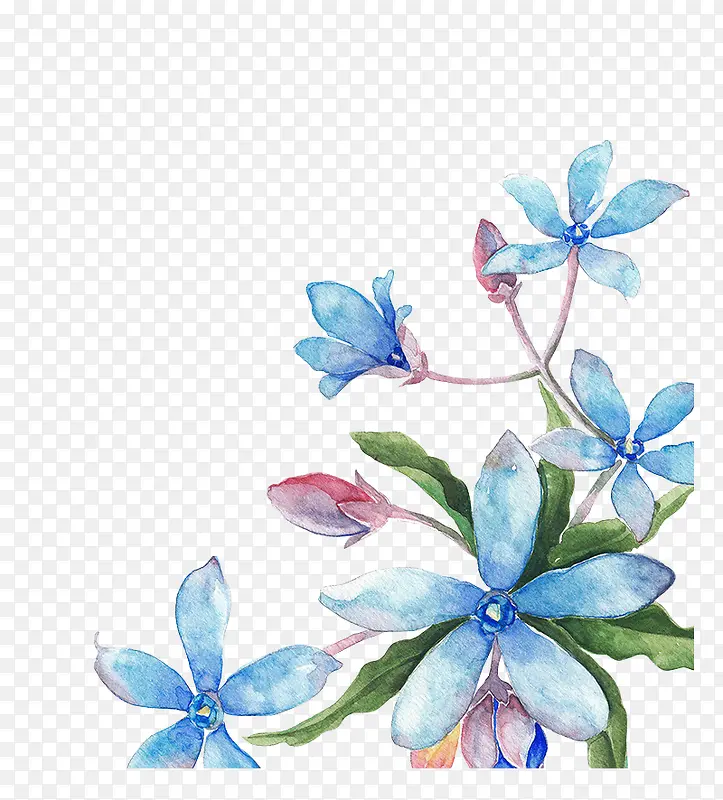 手绘蓝色清新花朵装饰