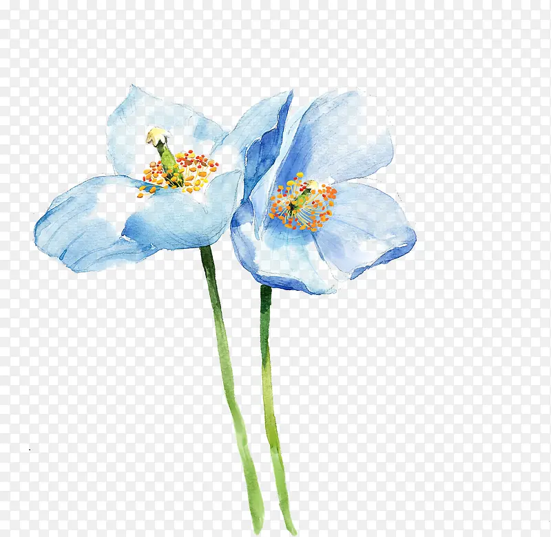 蓝色水墨花朵创意