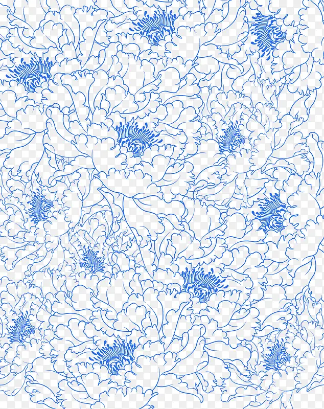 中秋节手绘线条花朵蓝色