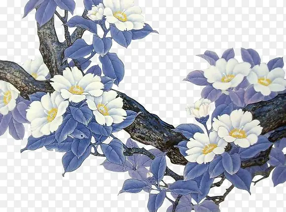 蓝色手绘创意花朵